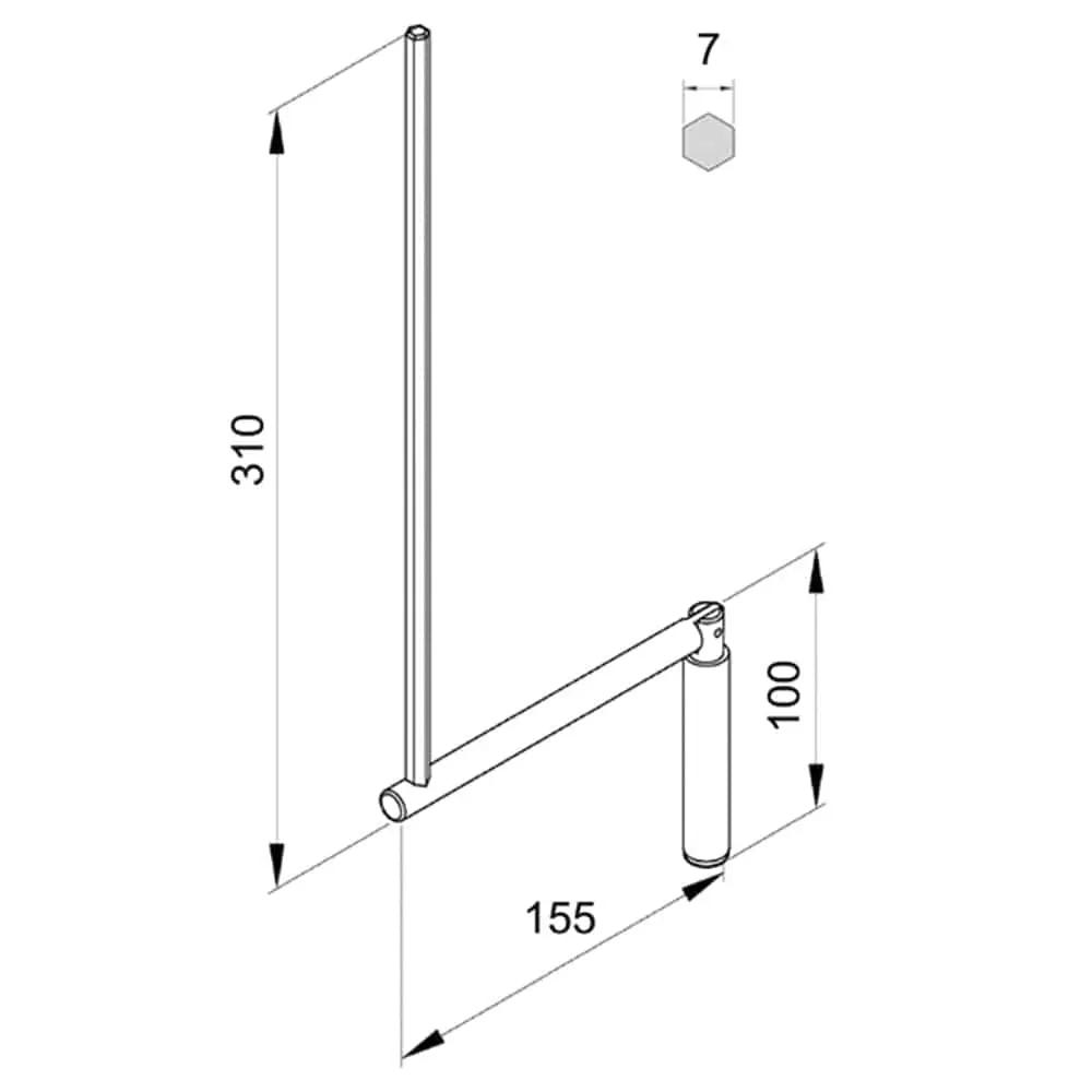 Aluprof Rolladen Knickhandkurbel KR 310mm 6 Kant für ACEC und NHK
